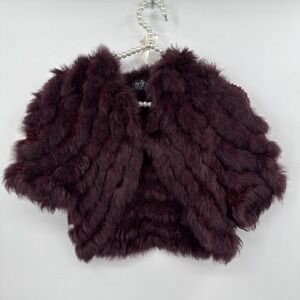 Benelle NY Rabbit Fur Bolero Shrug Jacket Wine Coquette Boho Y2K Finland Sz S/M